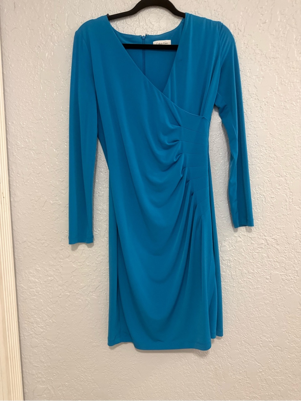 Calvin Klein Teal Wrap-Style Long Sleeve Dress